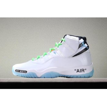 Custom Off-White x Air Jordan 11 White Legend Blue/Black/Green Shoes